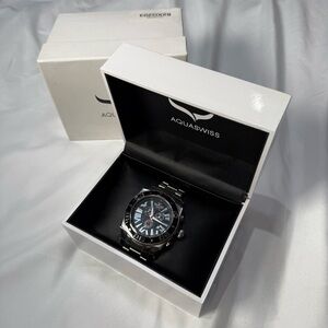 BNIB Aquaswiss Swissport XG Black and Silver Stainless Chronograph Watch